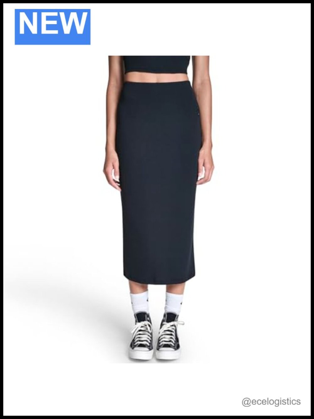 Women's Midi Rib Skirt Stretchy Knit Bodycon